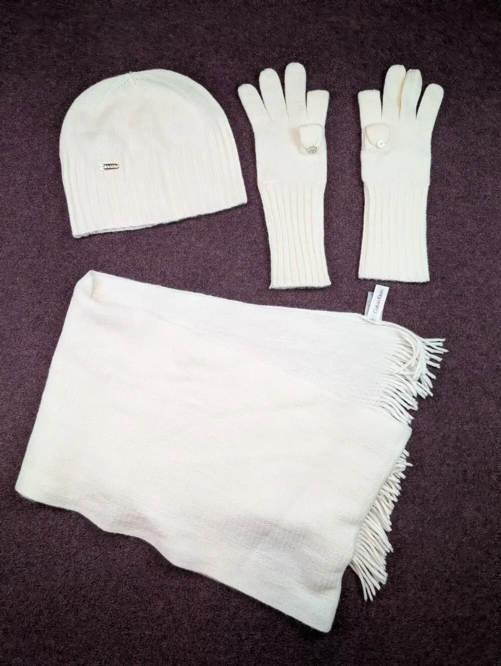 Women's Calvin Klein Beanie, Glove, Scarf Set - White